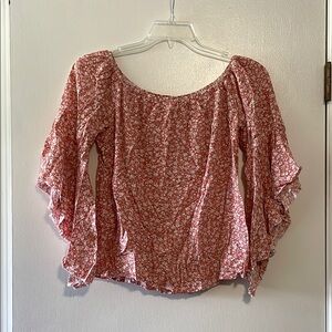 SHEIN Pink Ruffled Flutter Sleeve Blouse